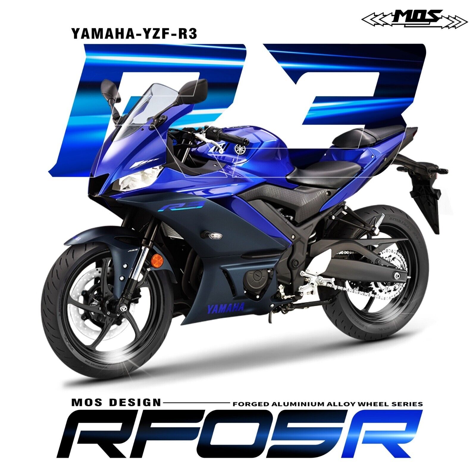 MOS RF05R Forged Alloy Rims Wheels for Yamaha YZF R3 MT03 15-24 NON-ABS Black